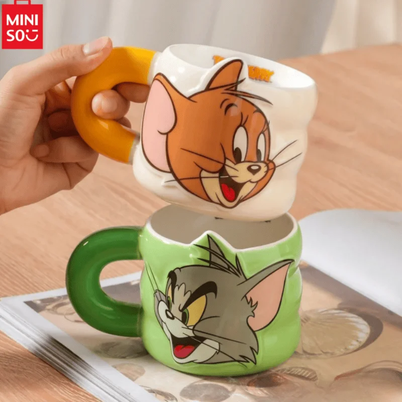 Miniso Cartoon Anime Tom And Jerry Ceramic Water Cup Couple Home Makeup Cute Breakfast Milk Cup Office Coffee Cup Gift