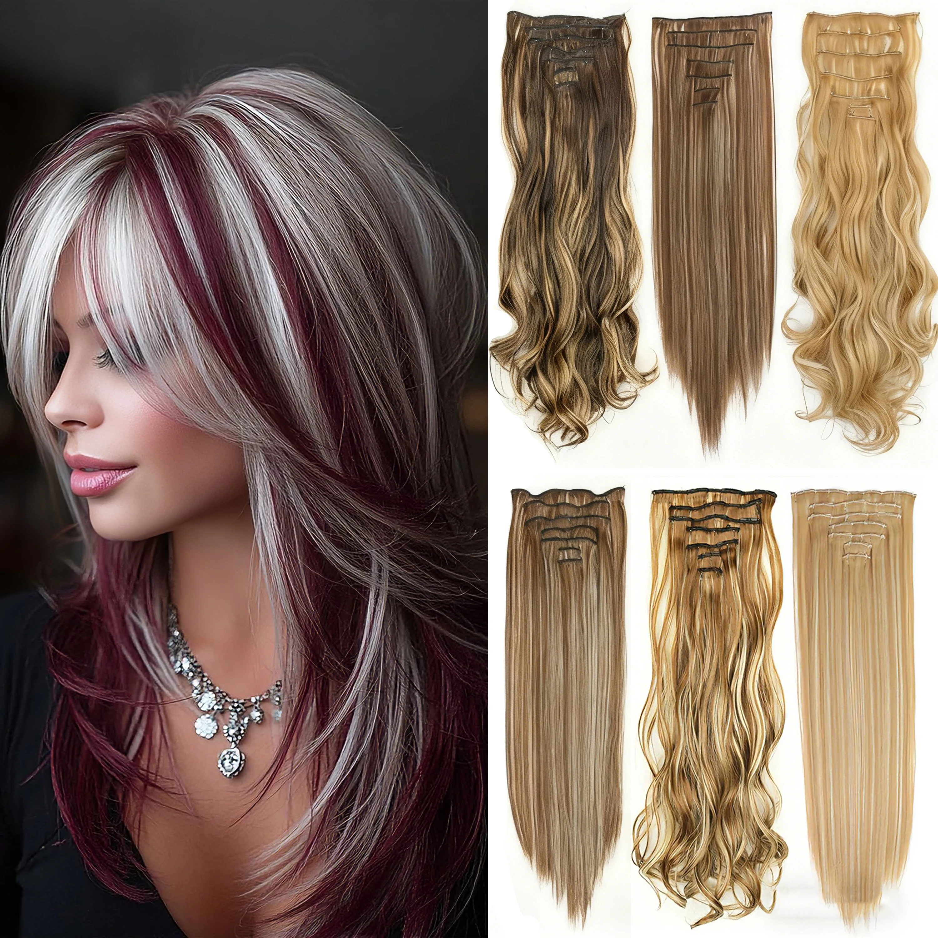 

Wigundle синтетические 7 шт./компл. длинные прямые клипсы для наращивания волос невидимые бесшовные наращивания черный коричневый шиньон для женщин