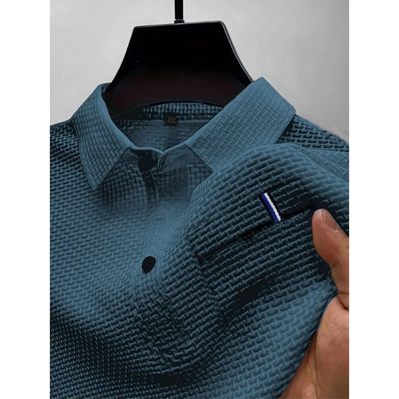 Men's Summer Ice Silk Polo Shirt Short Sleeve Business Casual Chest Pocket Polo Collar Top — купить у AliExpress WW