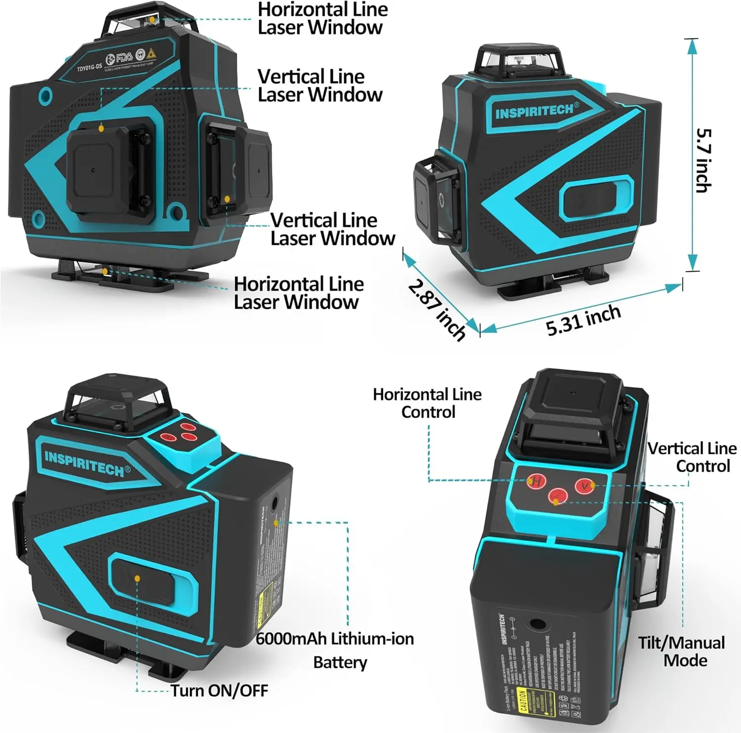 E Livel láser 360 autonivelante - Piso 4 X 360 Herramienta niveladora láser de línea cruzada de haz verde - 16 líneas Láser nivel de techo 4D