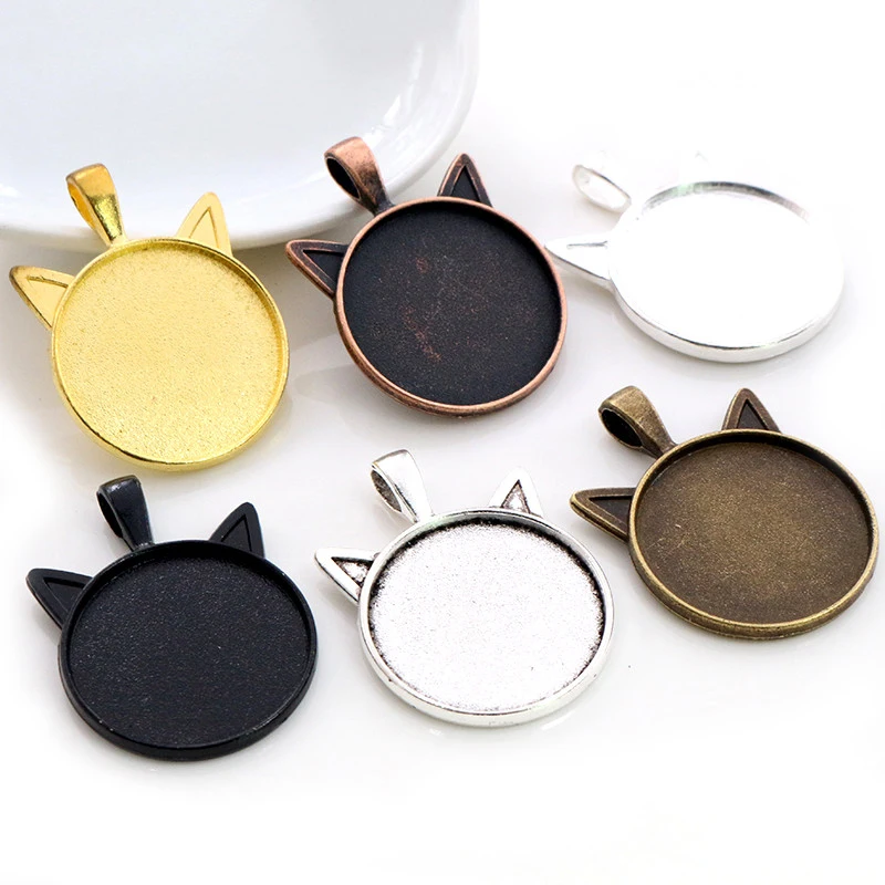 New Fashion 5pcs 25mm Inner Size Classic 6 Colors plated Cat Style Cabochon Base Setting Charms Pendant