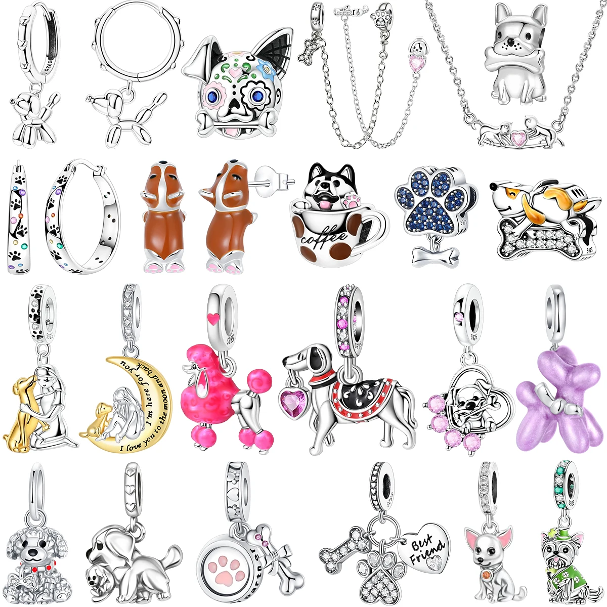 

Милые серьги из стерлингового серебра 925 пробы с животными и собаками, серьги с принтом лапы, костяные серьги, бусины, кулон, подходят для оригинального браслета, ожерелья, ювелирные изделия своими руками, подарок