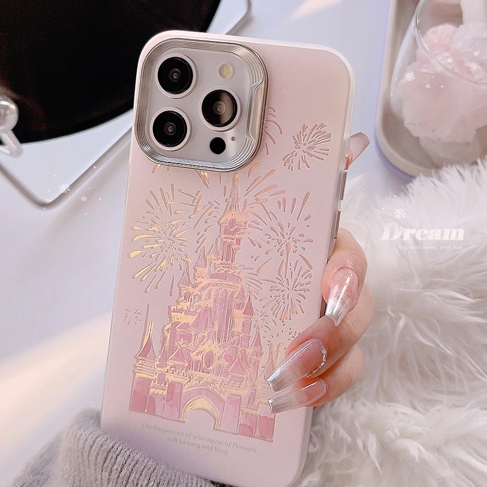 Pink Glitter Castle Phone Case for iPhone 15 14 13 12 11 Pro Max Plus Princess Fairytale Cover funda