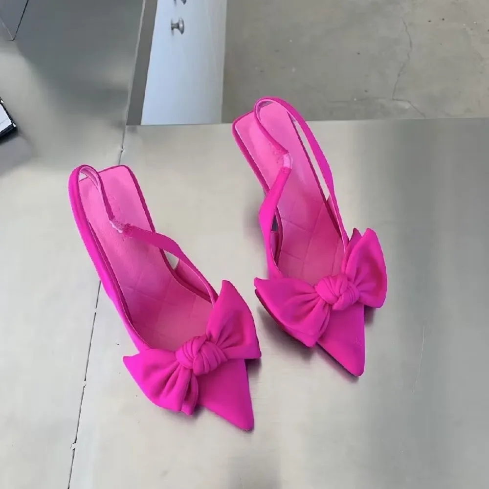 Zapatos de mujer, novedad de verano, Nudo de mariposa, zapatos de tacón con talón descubierto para mujer, vestido Sexy, tacón fino, punta estrecha, tacones altos para mujer