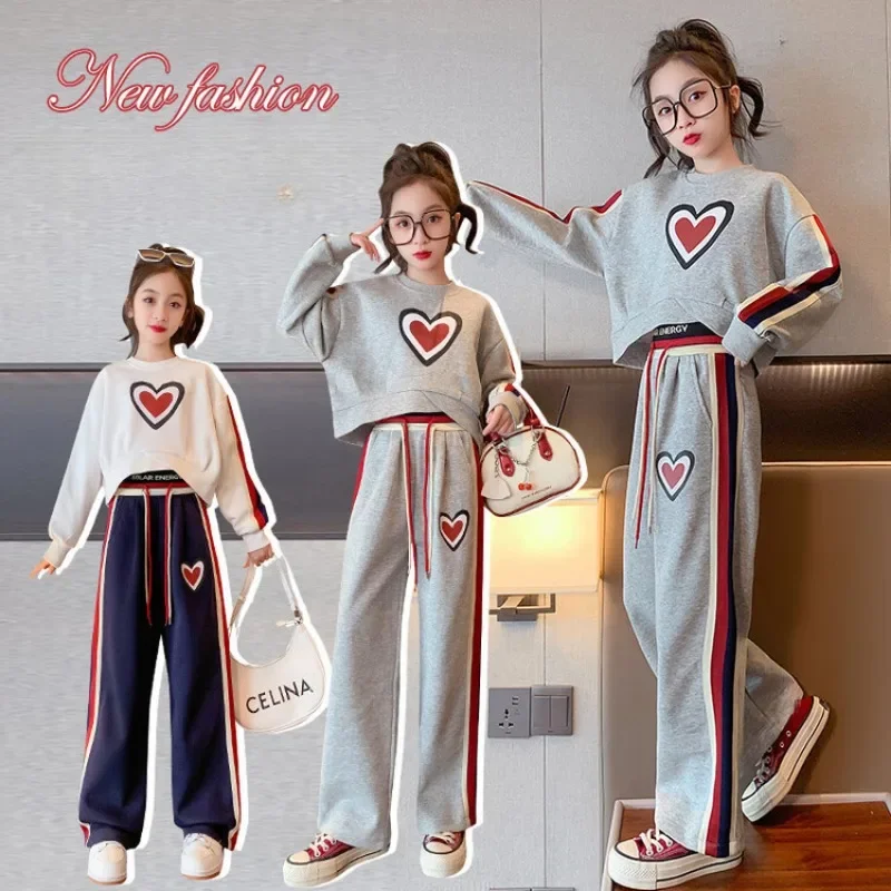 Spring Teenage Girl Clothes Children Side Stripe Sweater Pants Suit Kid Fashion Pullover Top And Bottom 2 Pieces Sets Tracksuit