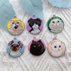 10pcs cartoon animal cat enamel jewelry making cute hanging earrings pendant necklace DIY keychain handicraft supplies view 5