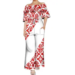 New Style Tonga Polynesian Tribal Printed One Piece Women Jumpsuit Plus Size Women Wide Leg Lace Up Oversize Rompers Playsuits