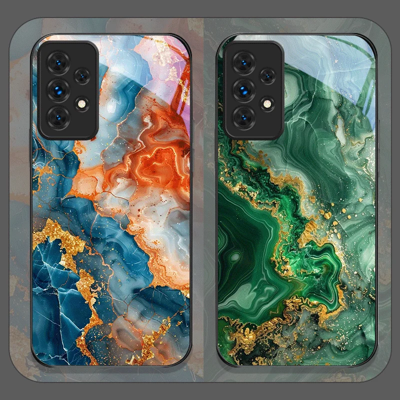 

Artistic Marble Texture Pattern Tempered Glass Phone Case for Samsung Galaxy A73 A72 A55 A54 A53 A52 A36 A14 A15 A31 4G 5G Cover