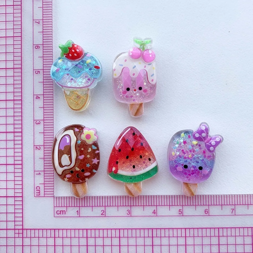 10pcs Mini Kawaii Cute Fake Watermelon Ice Flat Back Cabochons Scrapbook Diy Party Hairpin Accessories Home Decoration Craft