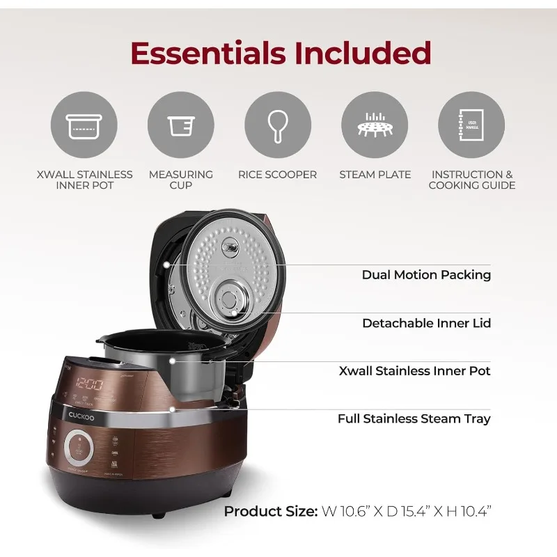 CUCKOO CRP-JHR0609F Panela de arroz de pressão de aquecimento por indução de 6 xícaras (cru) / 12 xícaras (cozidas) com panela interna antiaderente