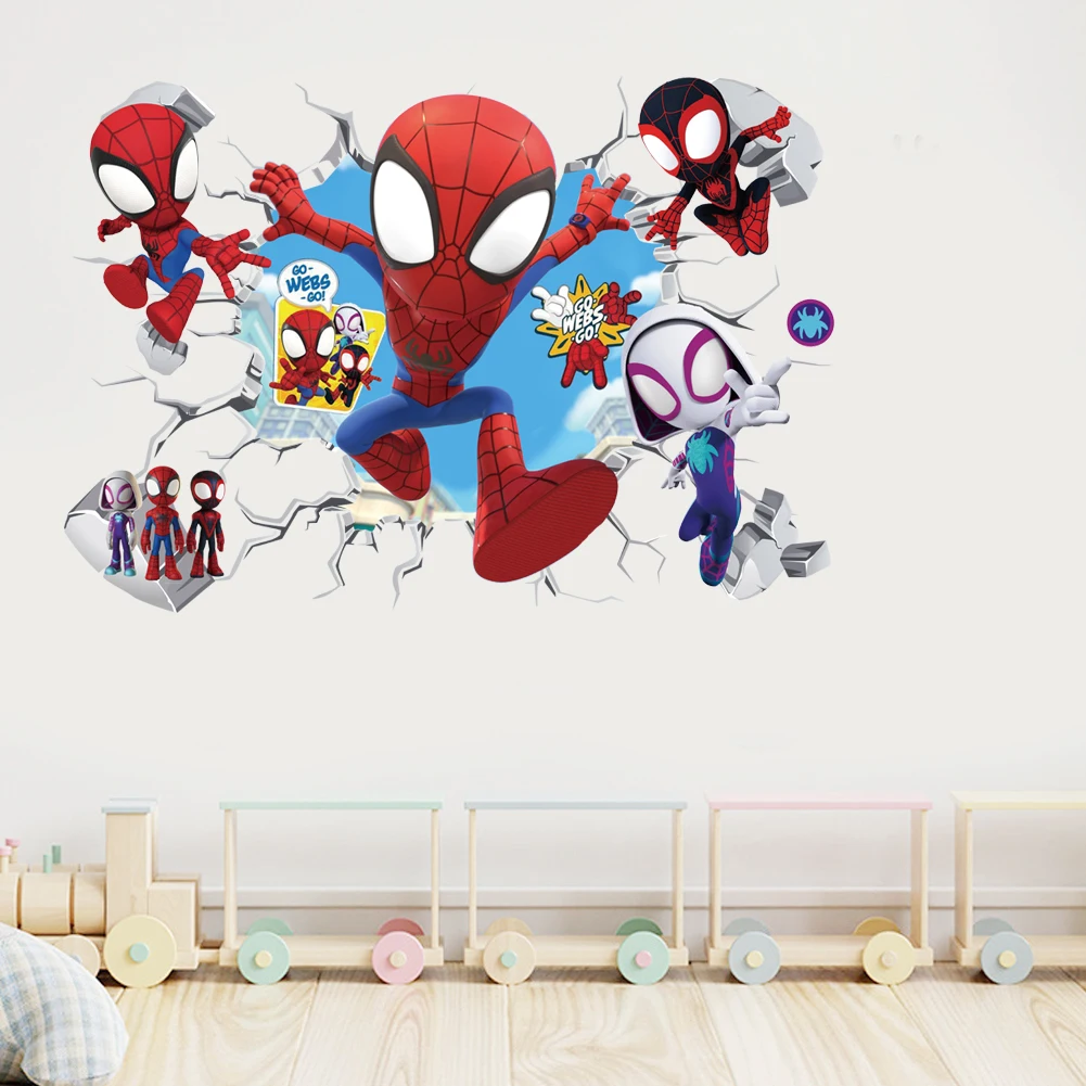 Cute mini Spiderman Super Heroes Wall Stickers For Kids Room Decoration Home Bedroom PVC Decor Cartoon Movie Mural Art Decals