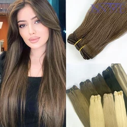 JSNME Weft Extensions 100% Real Human Hair Weft Bundles Sew In Weft Extensions Straight Brown Blonde 14