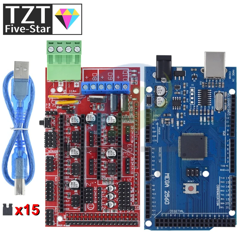 Imagem -04 - Tzt-mega 2560 r3 Mega Mega 2560 Mega 2560 Mega 2560 r3 Controlador Rmps 1.4 Controlador para Impressora 3d Arduino Kit Arduino