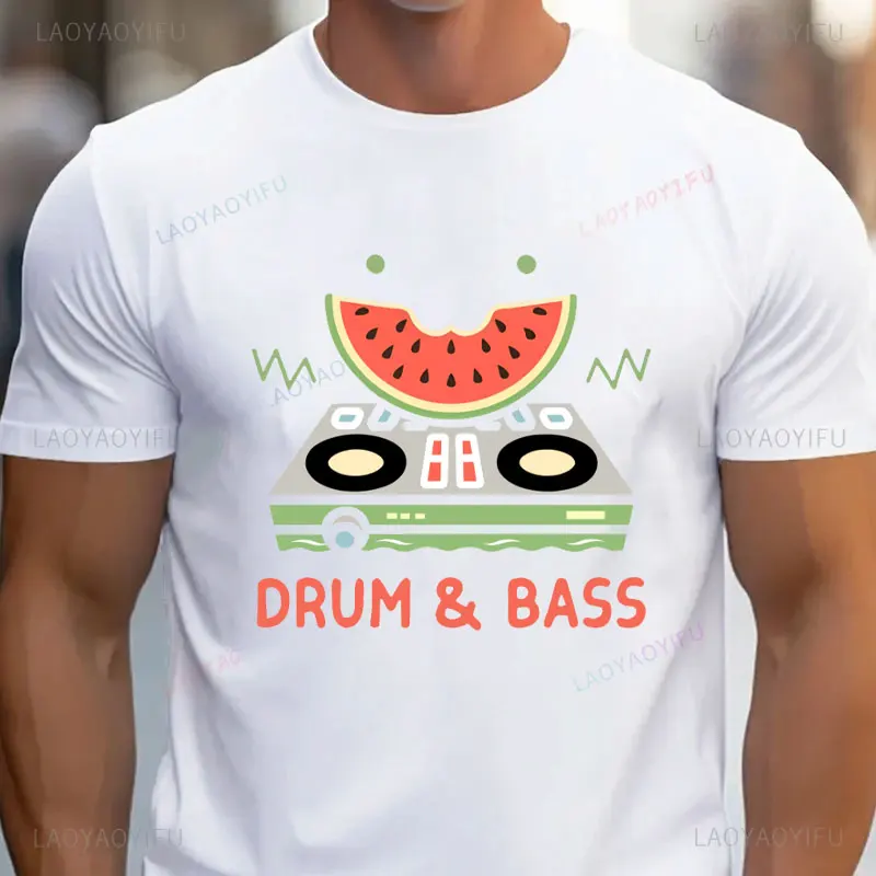 Watermelon & Drum Bass Graphic Print T-shirt for Summer Trendy Casual Short Sleeve for Outdoor Sports Tees Anime Tshirt