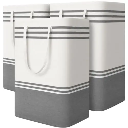 

3 Pack Large Laundry Baskets, Laundry Hampers, Freestanding Waterproof Collapsible Clothes Bag with Extended & Reinforced H