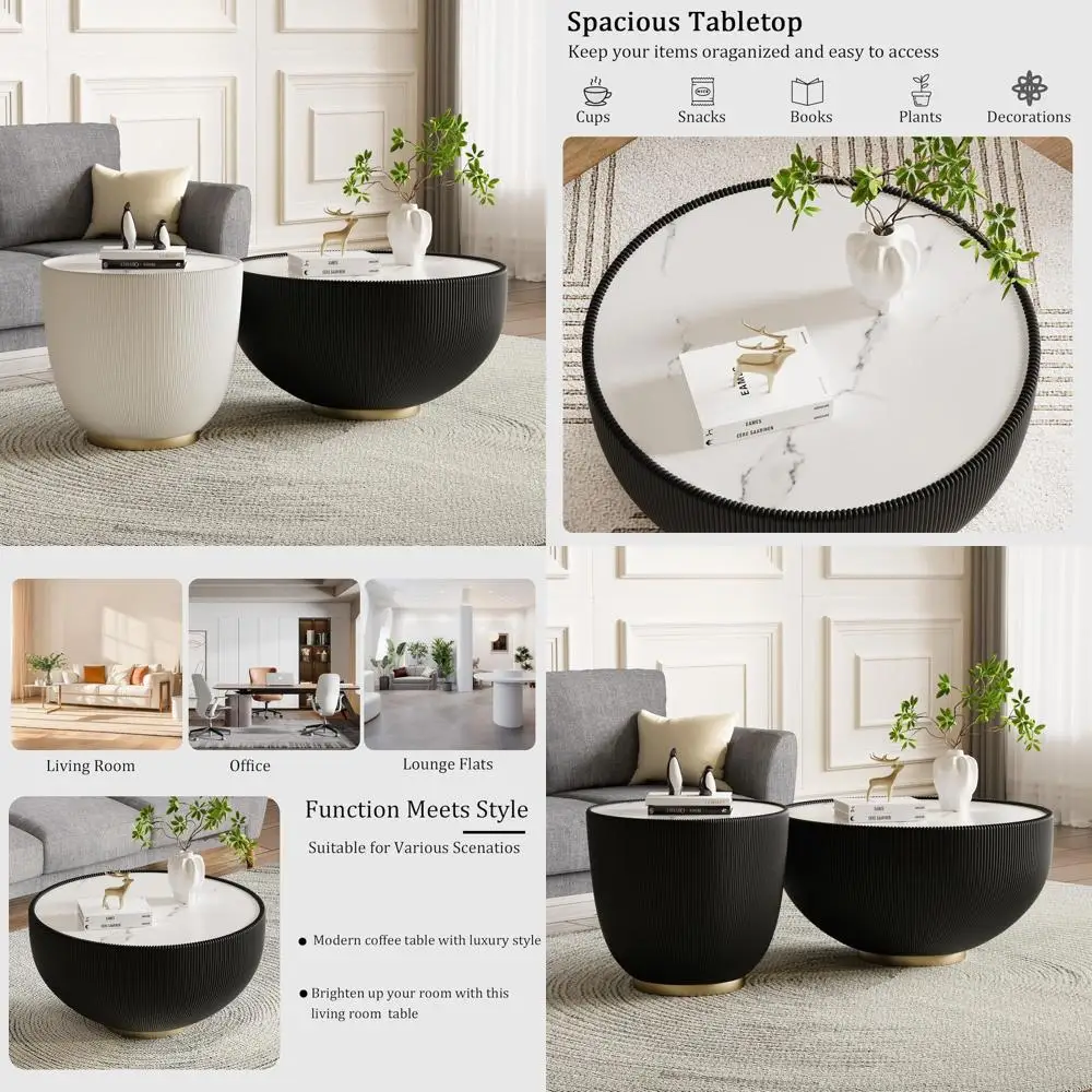 

Круглый журнальный столик с столешницей из спеченного камня, диаметр 27,56 дюйма, металлическое основание с обивкой из искусственной кожи для гостиных