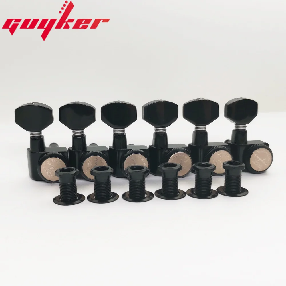 1 Set GUYKER 6 In-line Machine Heads No Screws Locking Tuning Key Pegs Tuners Black