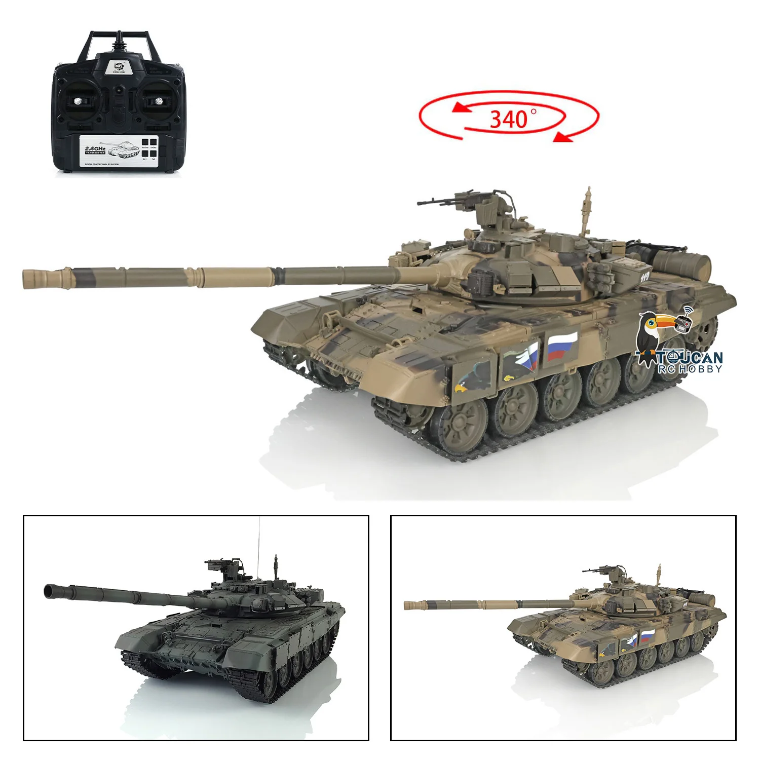 2.4Ghz Heng Long 1/16 RTR RC Tank 7.0 Plastic Ver Russia T90 3938 Model BB Gun IR Battle RC Model as Gift for Boys TH17842-SMT8