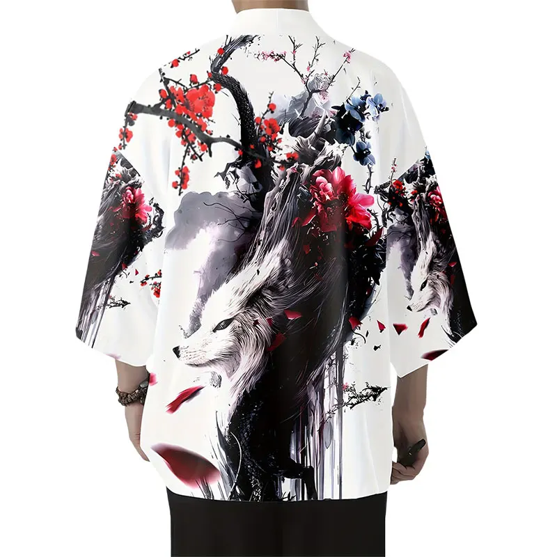 

Традиционное мужское кимоно с 3D принтом Fox, повседневный свободный мужской кардиган, городская уличная модная мужская одежда 2XS-4XL