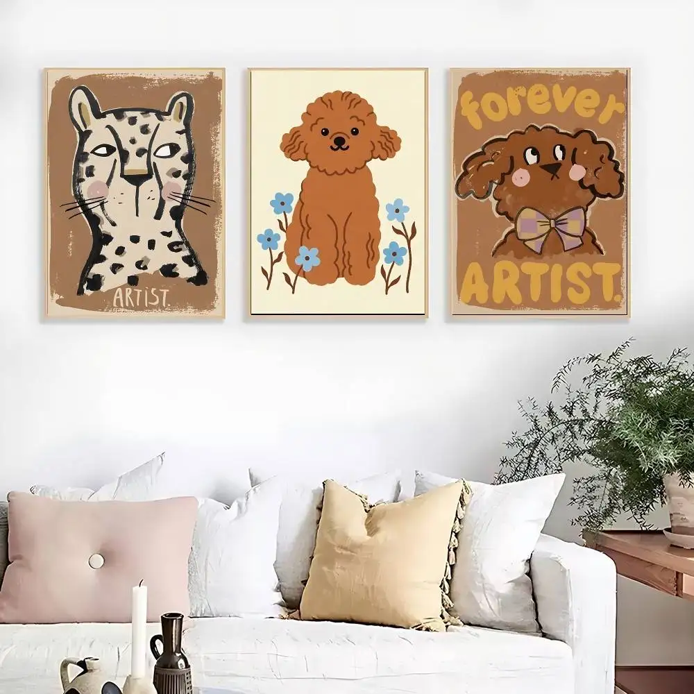 Rabbit Lion Dog Panda Goose Funny Cartoon Poster Sticky Posters Waterproof Paper Sticker Coffee House Bar Home Decor