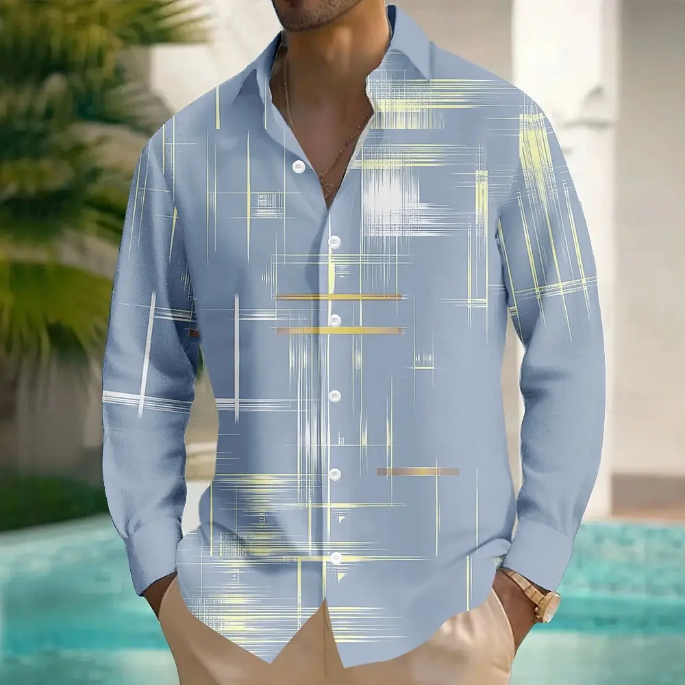 Men's Geometric Gradient Line Shirt Button Up Shirt Long Sleeve Fashion Casual Outdoor Daily Streetwear Spring Fall Turndown