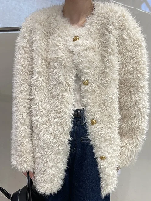 Casacos de pele do falso feminino em torno do pescoço casaco de comprimento médio grosso quente y2k streetwear elegante ponto aberto outono inverno jaquetas