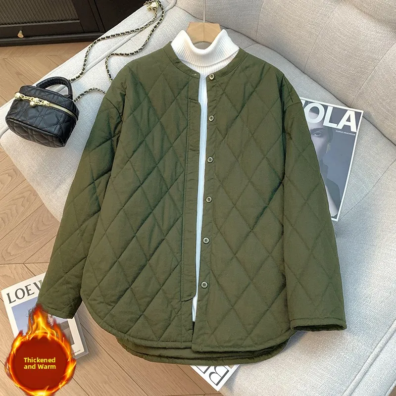 Lightweight Cotton Jacket Women's Autumn Winter Casual Retro Diamond Patterned Thin Cotton Blend Coat Winter Top