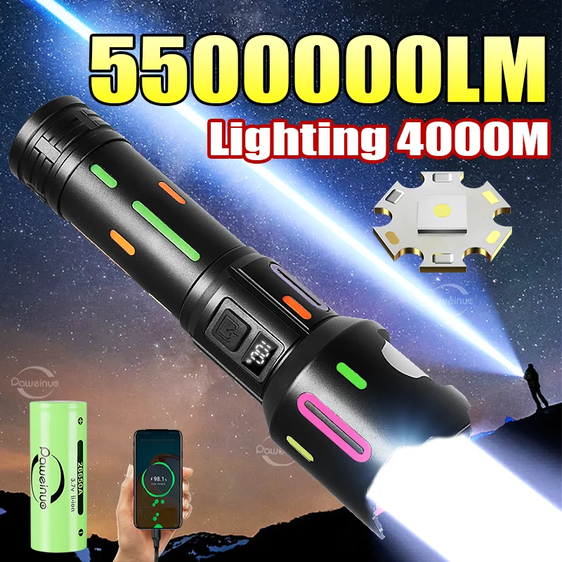 

5500000LM самый мощный светодиодный фонарь аккумуляторный тактический факел на открытом воздухе кемпинг флуоресцентный фонарь супер яркий 26650 факел