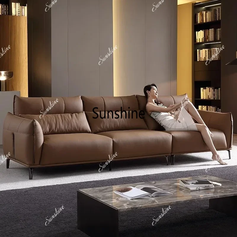 Italian minimalist leather sofa living room size apartment household sofa three or four people in a row Foshan furniture sofa