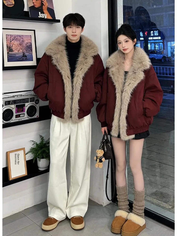 

Мужское зимнее теплое стеганое пальто Thiened Cotton Jaet, антихолодное высококачественное стеганое пальто с меховым воротником для пар