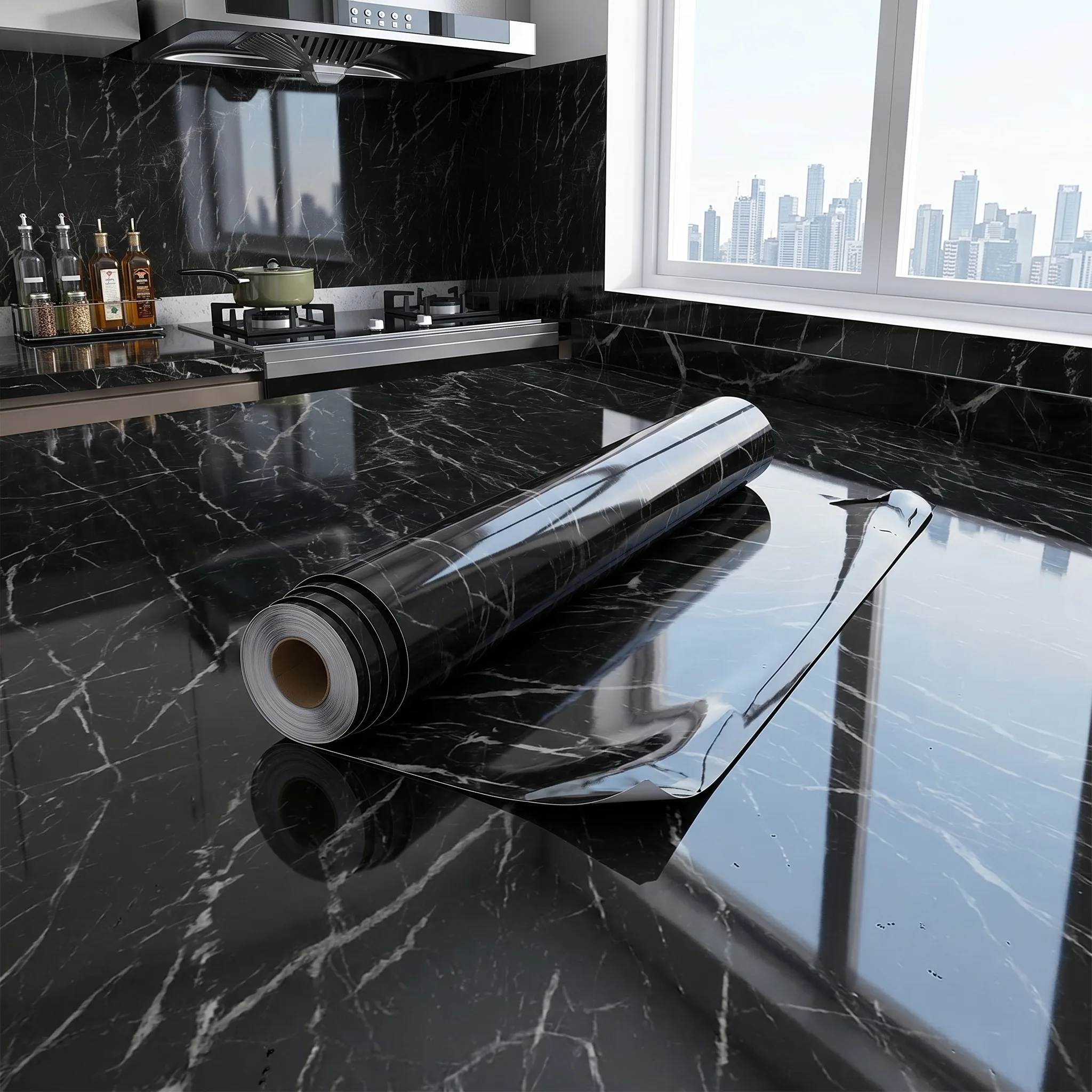 Marble Peel and Stick Wallpaper, Waterproof Oil Proof Self Adhesive Wall Sticker for Kitchen Countertop Cabinet Table Furniture