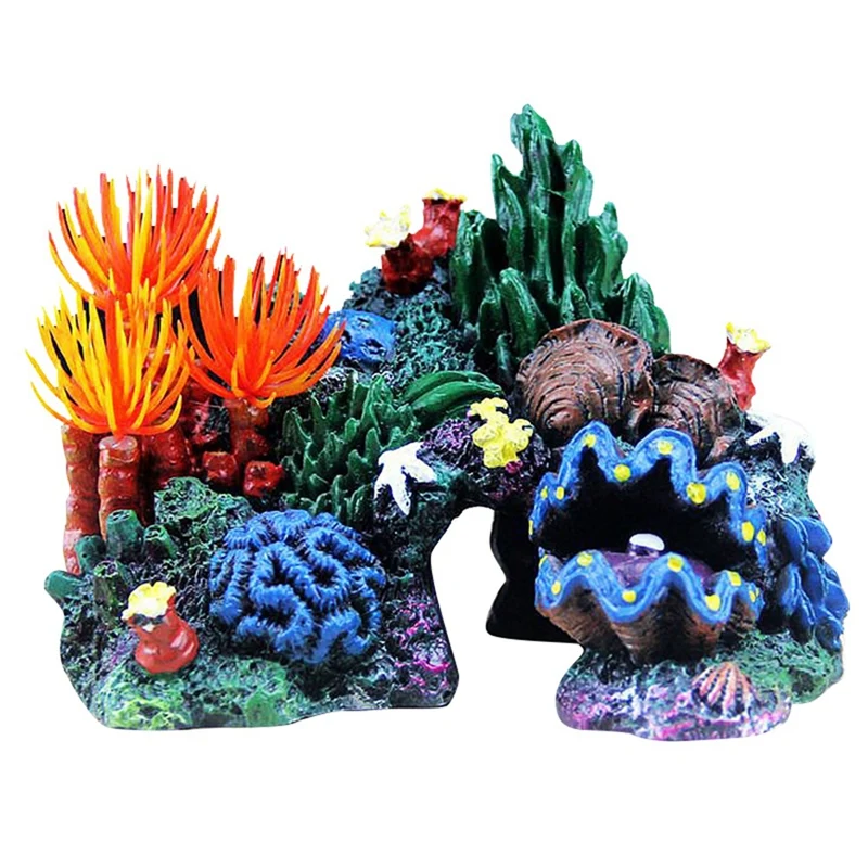 1 Pieces Aquarium Resin Coral Plant Decor Shell Reef Mountain Cave Ornament Fish Tank Decor Aquarium Decorations