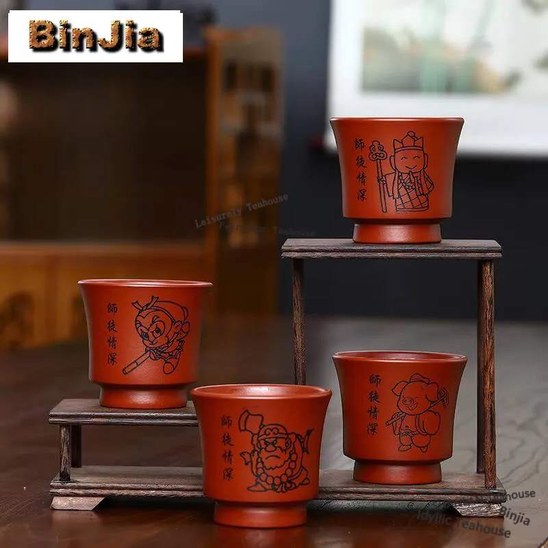 

Authentic Yixing Purple Clay Tea Cup Pure Handmade Journey To The West Tea Bowl Tasting Mug Master And Apprentice Meditation Cup