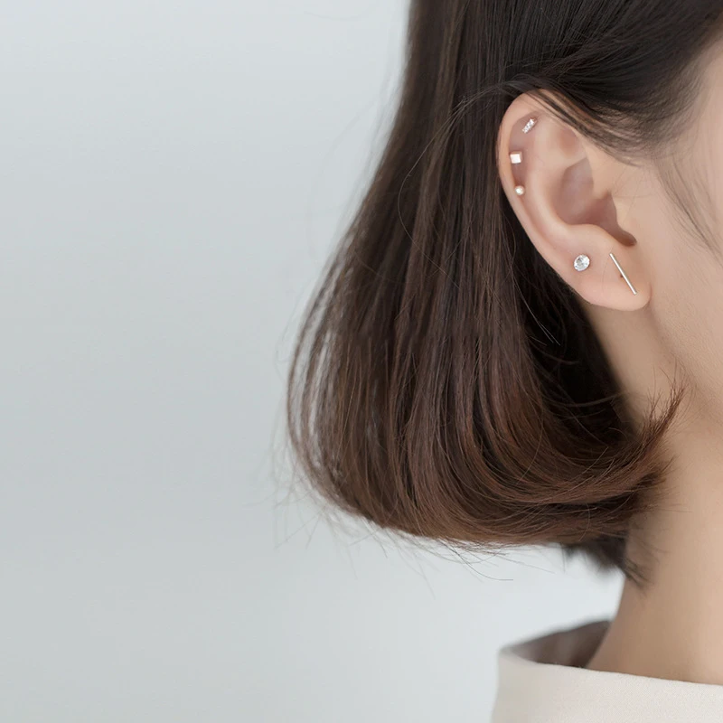 Modian One Set of Five Stud Earring for Women Tiny Geometric Anti-Allergy Sterling Silver 925 Ear Pin Fine Jewelry Accessories
