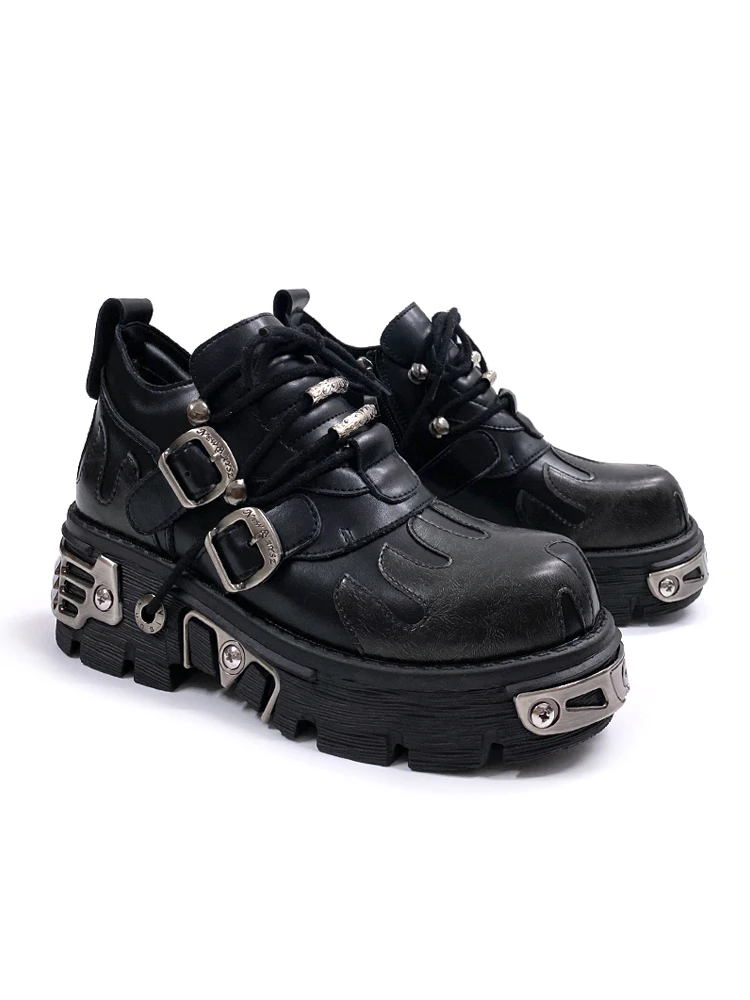 

Heightening Rock Punk Style Thick Bottom Sneakers Unisex High Top Motorcycle Boots Casual Leather Shoes for Youth