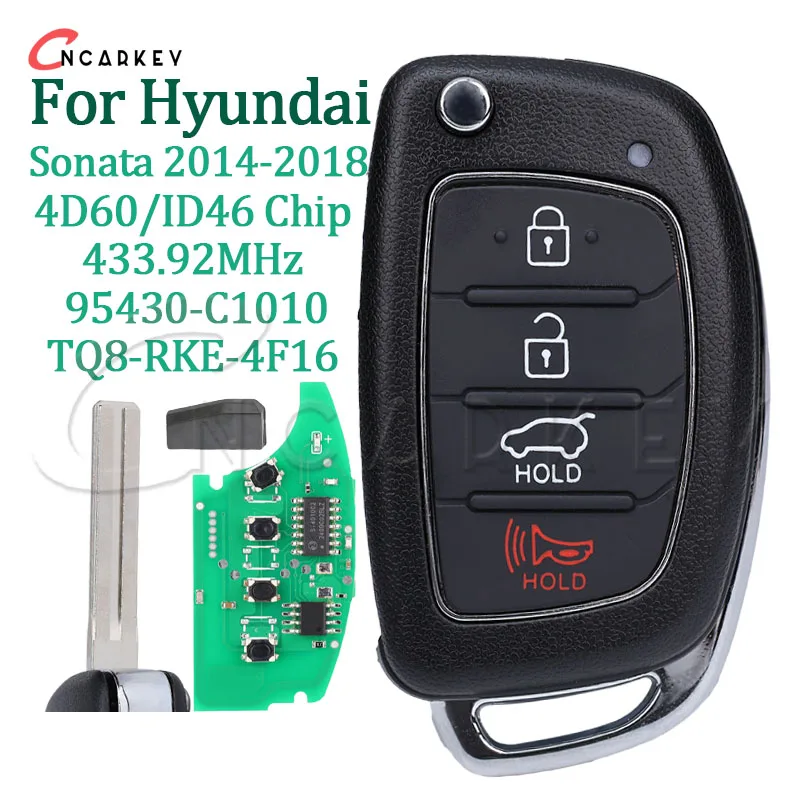 Smart Flip Key Fob For Hyundai Sonata 2014 2015 2016 2017 2018 TQ8-RKE-4F16 ID46/4D60 Chip 433MHz 95430-C1010 Car Remote 4 BTS