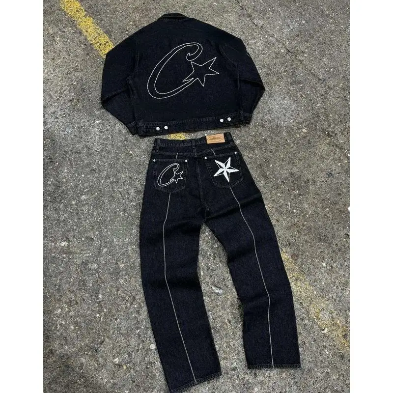 Brand Jeans High Quality Women Men Hip Hop Casual Jackets Star Embroidered High Street Trend Clothing y2k Tops Pants Sets