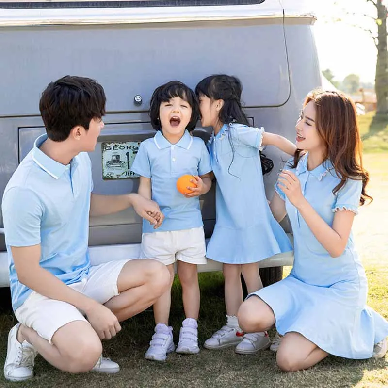 Family Matching Outfits Mum Daughter Dresses Summer Dad Son Short-Sleeved T-Shirts Boy Fashion Top Girl Casual Dress Kid Clothes