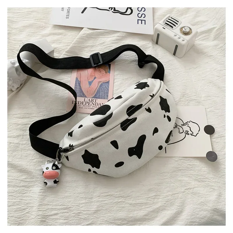 Woman Chest Bag Korea INS Cow Canvas Small Waist Pack Japanese Harajuku Style Wild Girl Cute Student Chest Bag Female Pockets