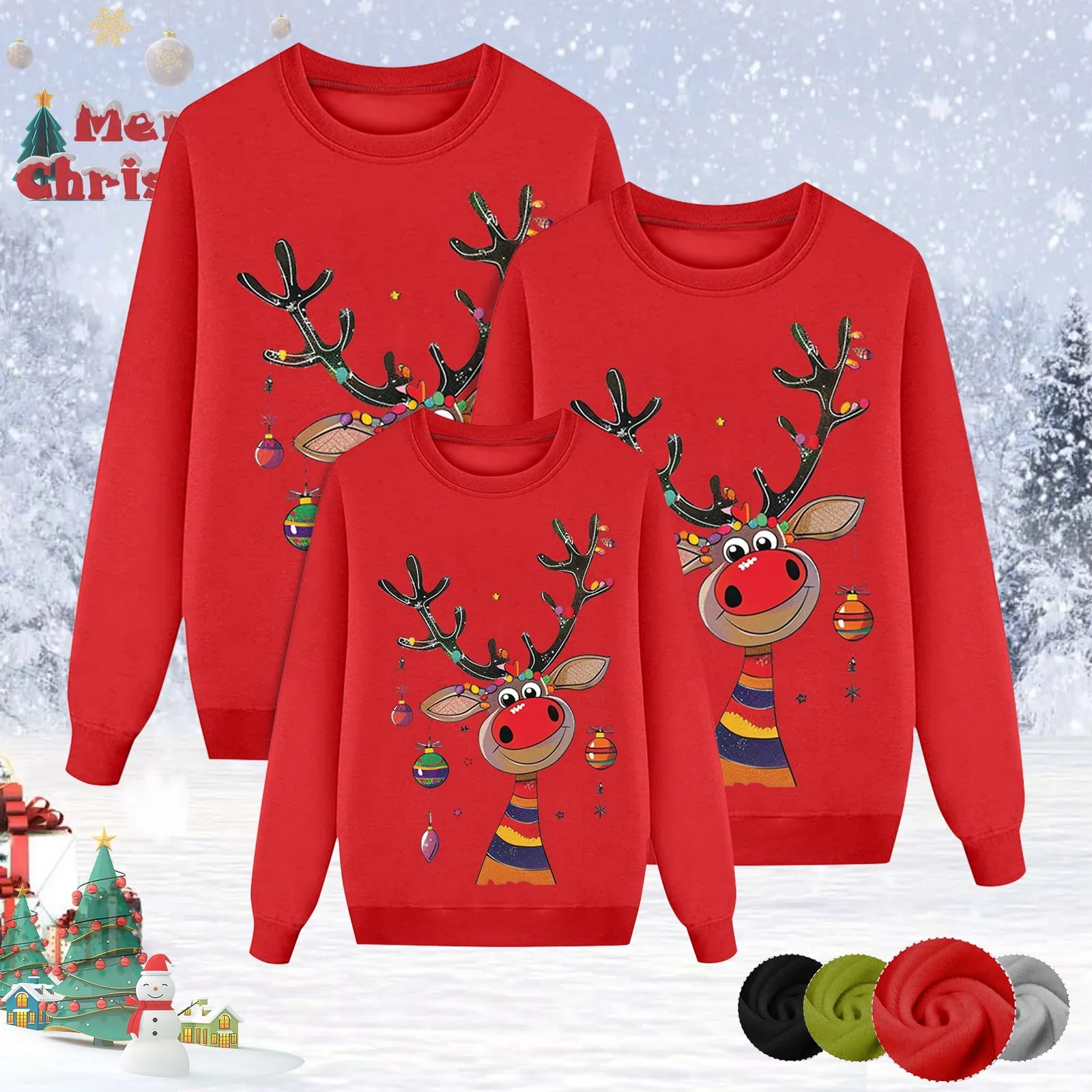 

Christmas Pajamas Family Casual Reindeer Printed Sweatshirt Tops Parent-Child Long Sleeved Autumn And Winter Matching Suits