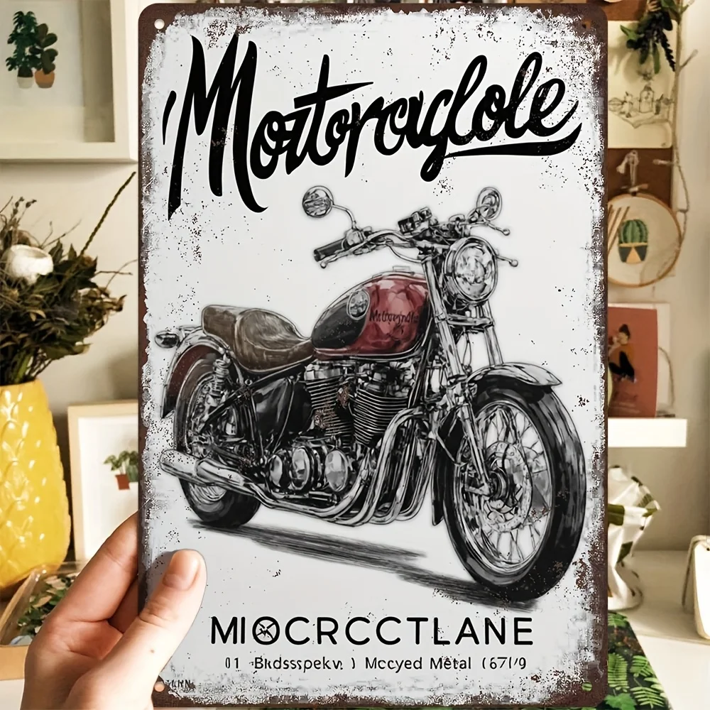 Vintage Motorcycle Aluminum Metal Tin Sign - , Classic Cruiser Design with 