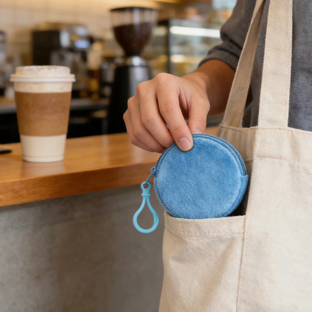 

Plush Solid Color Round Coin Purse Cute Wallet Id Card Bag Minimalist Keychain Coin Bag Women Girls Kawaii Wallets