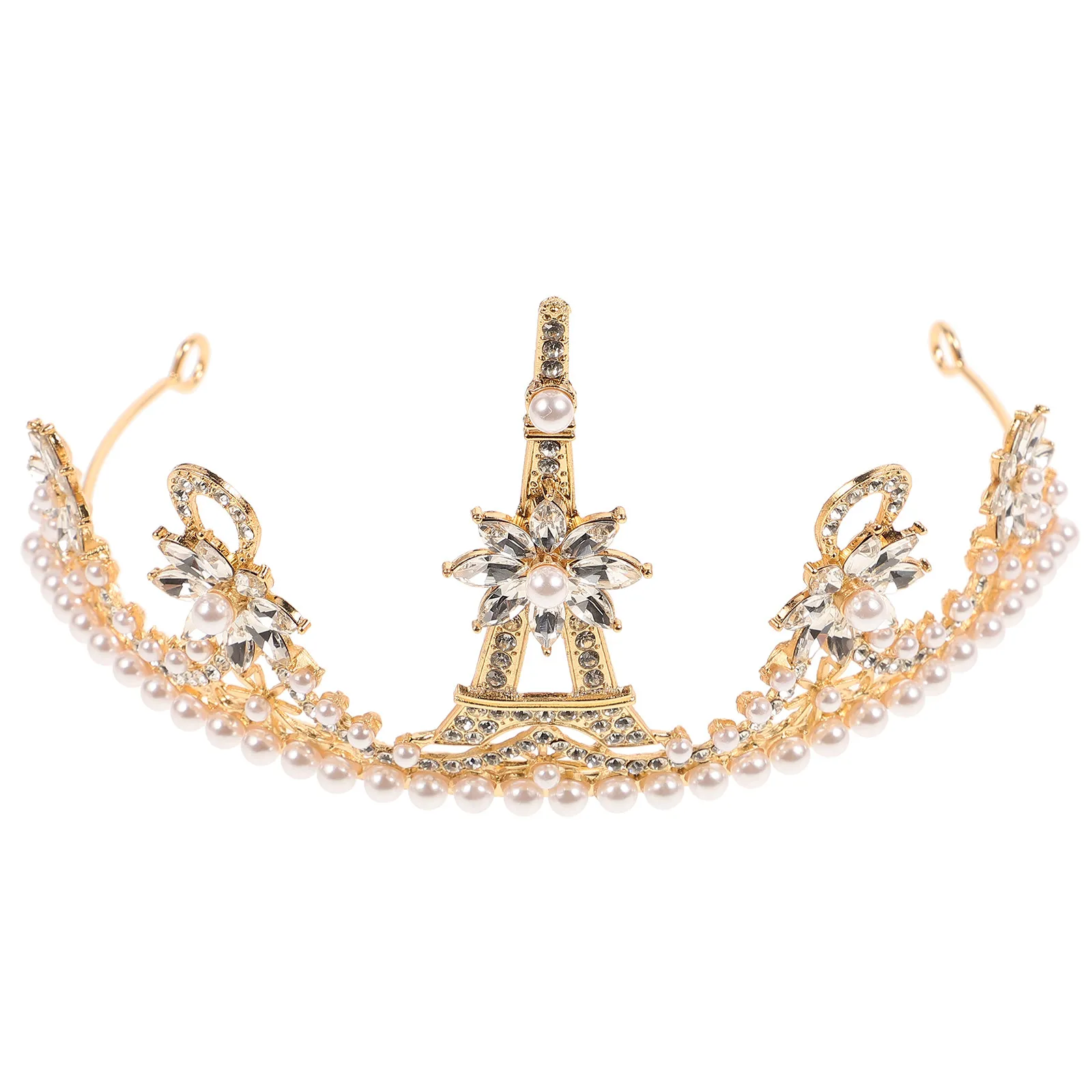 

Золотая винтажная корона с жемчугом, свадебная повязка на голову для женщин и девушек, королевские тиары, дизайн с Эйфелевой башней, свадебные аксессуары