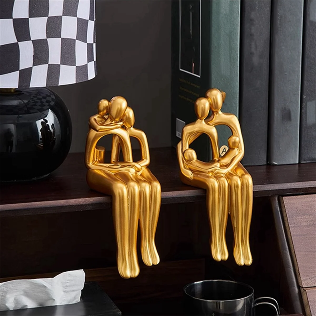 Decoração de ouro estátua deitado leitura estatueta feminina decoração para casa acentos moderno abstrato sentado escultura e estatuetas a