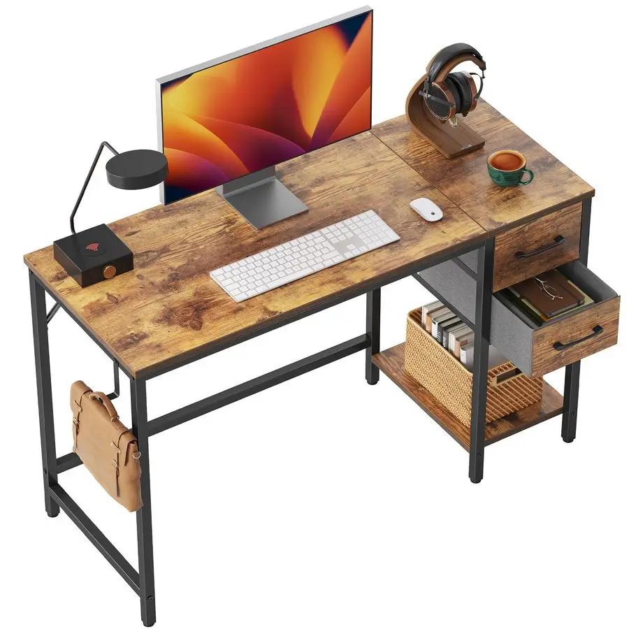 Computer Desk with 2 Drawers, 40 Inch Small Home Office Desk Study Writing Table, Rustic Brown