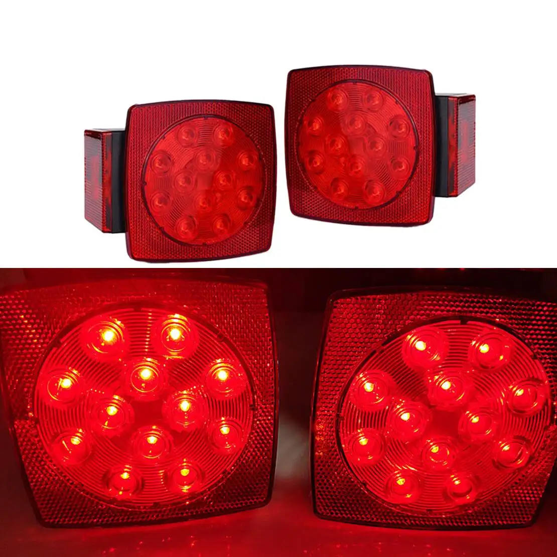 LED Submersible Square Light Trailer Under Boat Rear Tail Stop Brake Light Indicator