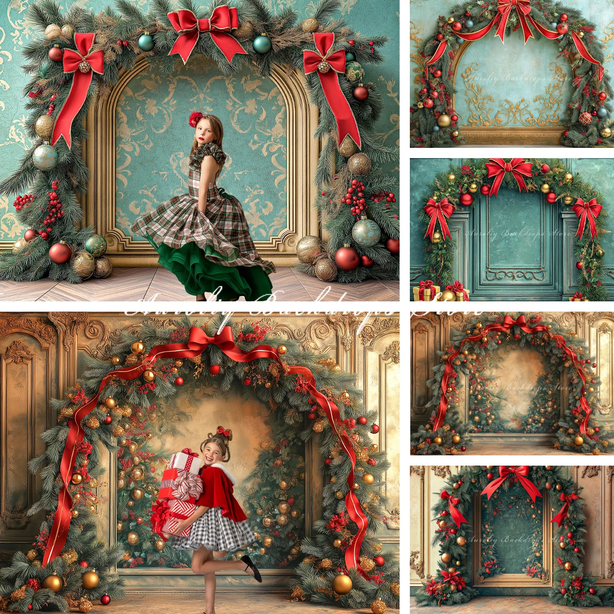 

Красивые рождественские арочные фоны для детей, реквизит для фотосессии для взрослых и детей, красная лента, декоры, фоны для фотостудии