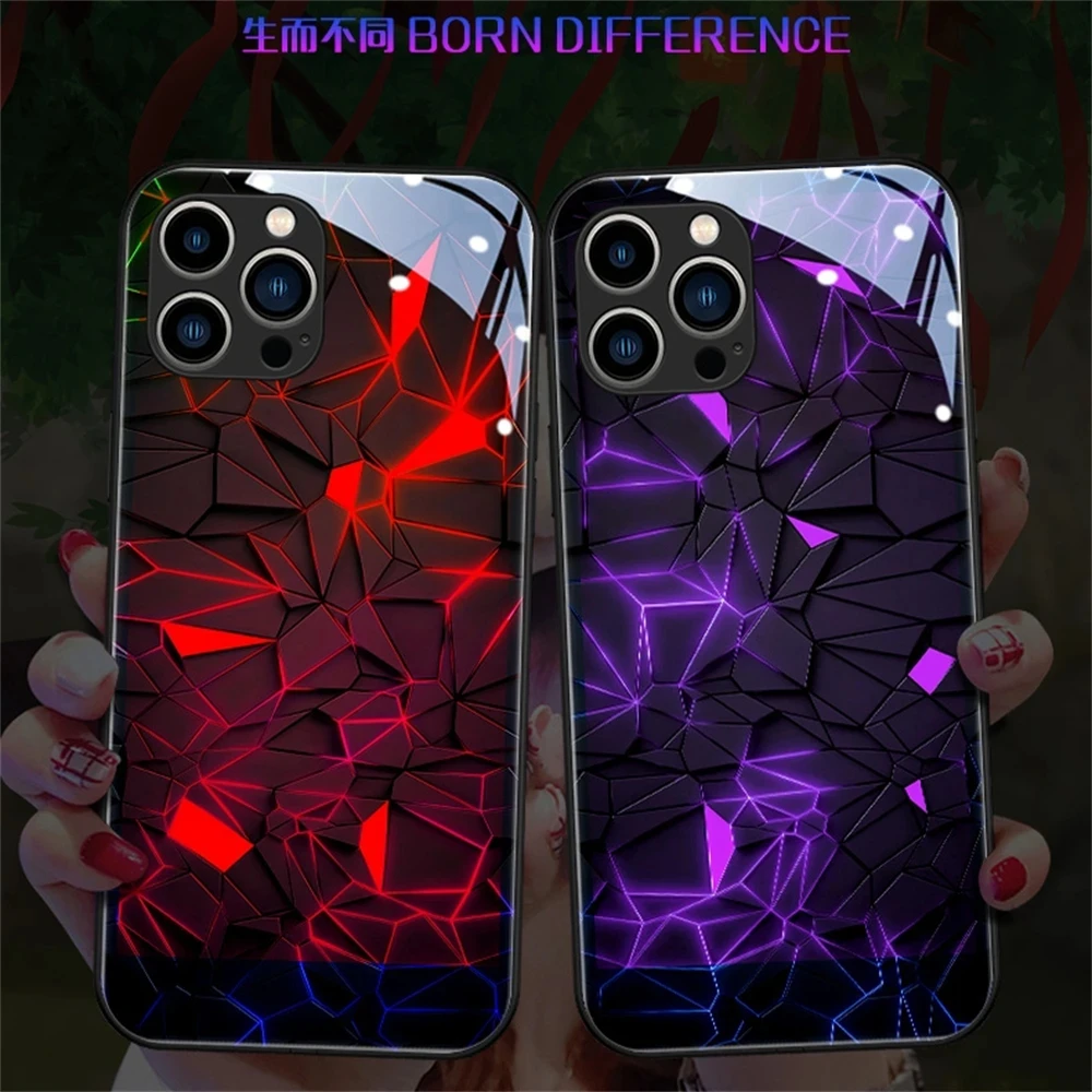 

Rhombic Lattice Pattern Smart Voice-activated LED Phone Case Cover For Samsung S23 S22 S21 S20 FE Note 10 20 Plus Ultra A54 A14