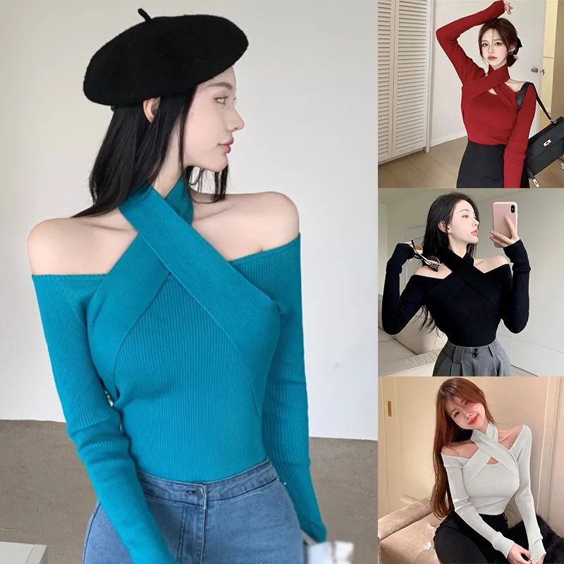 Autumn Winter Knitwear Tops Female Long Sleeve Elastic Casual Knitted Shirts Women Pullover Sweaters