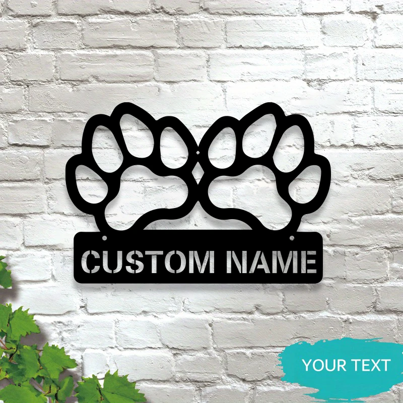 1PC DIY Durable Metal Personalized Paw Print Wall Art Plaque with Custom Name Sign for Home Decor, No Electricity Needed